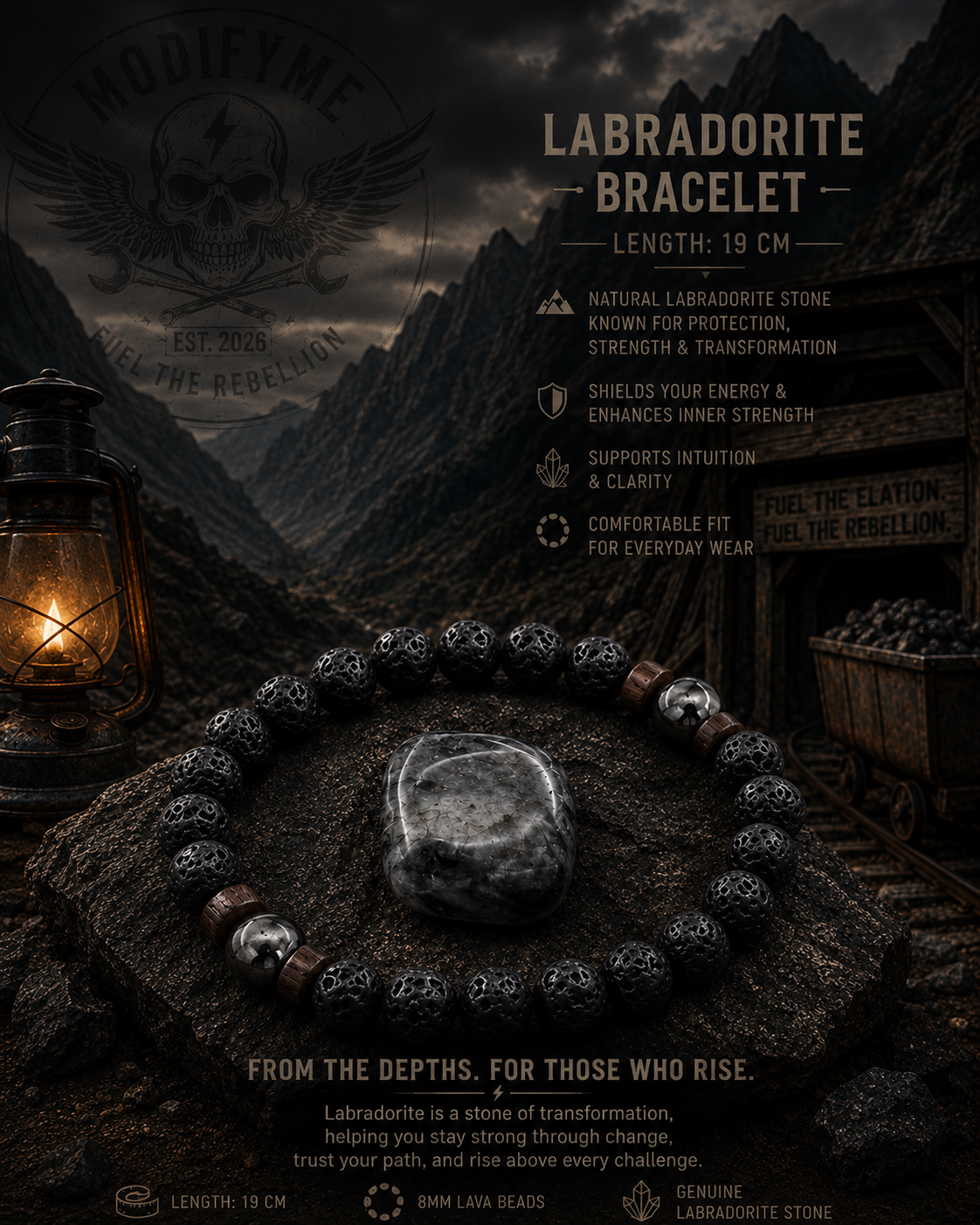 Labradorite Bracelet - Volcanic Rock