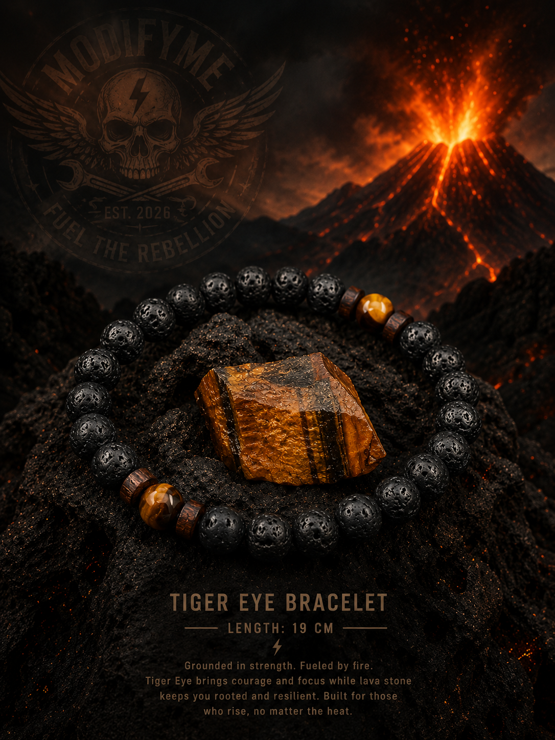Tiger Eye Bracelet - Volcanic Rock