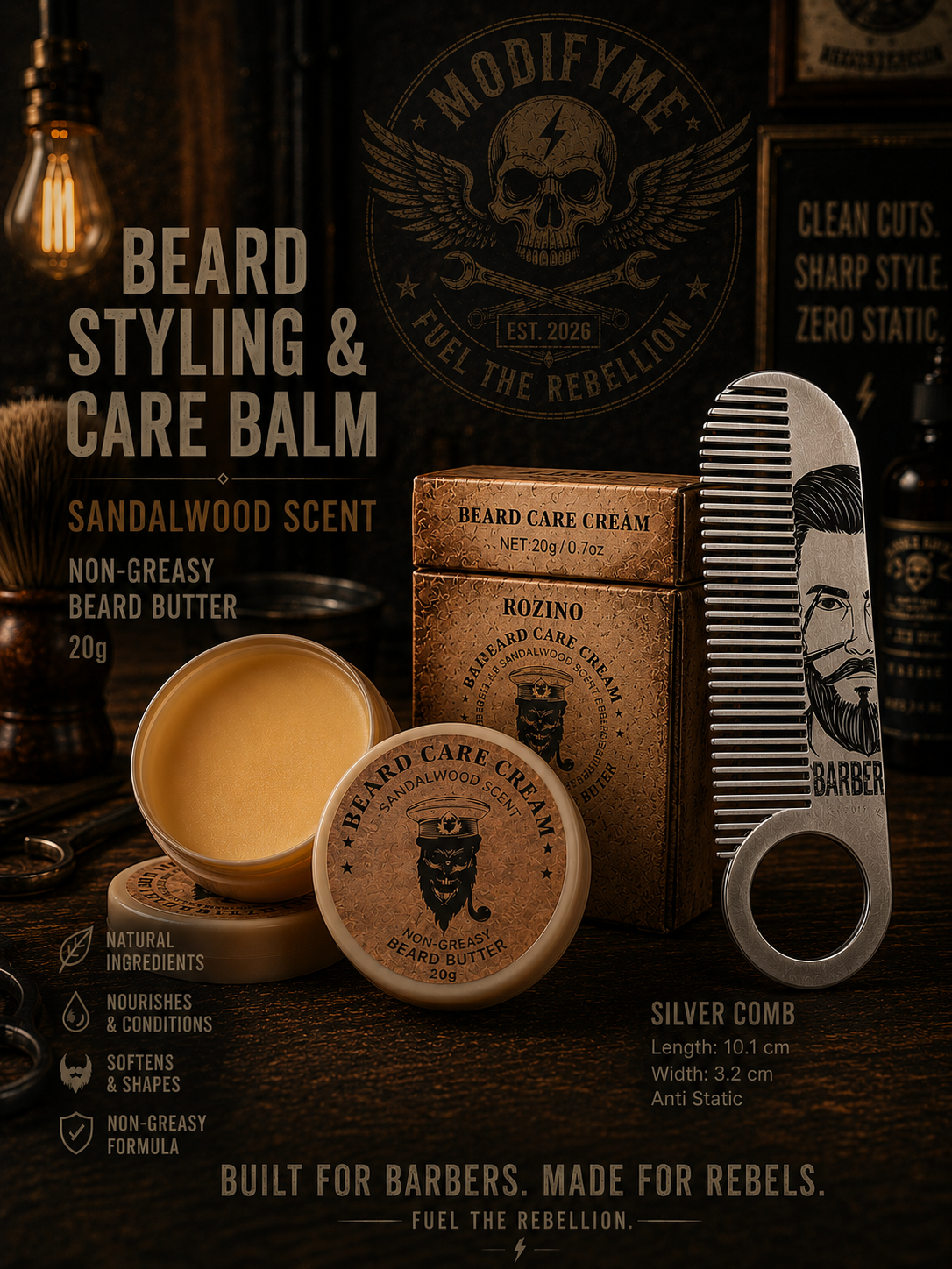 Beard Care Balm & Silver Comb Combo