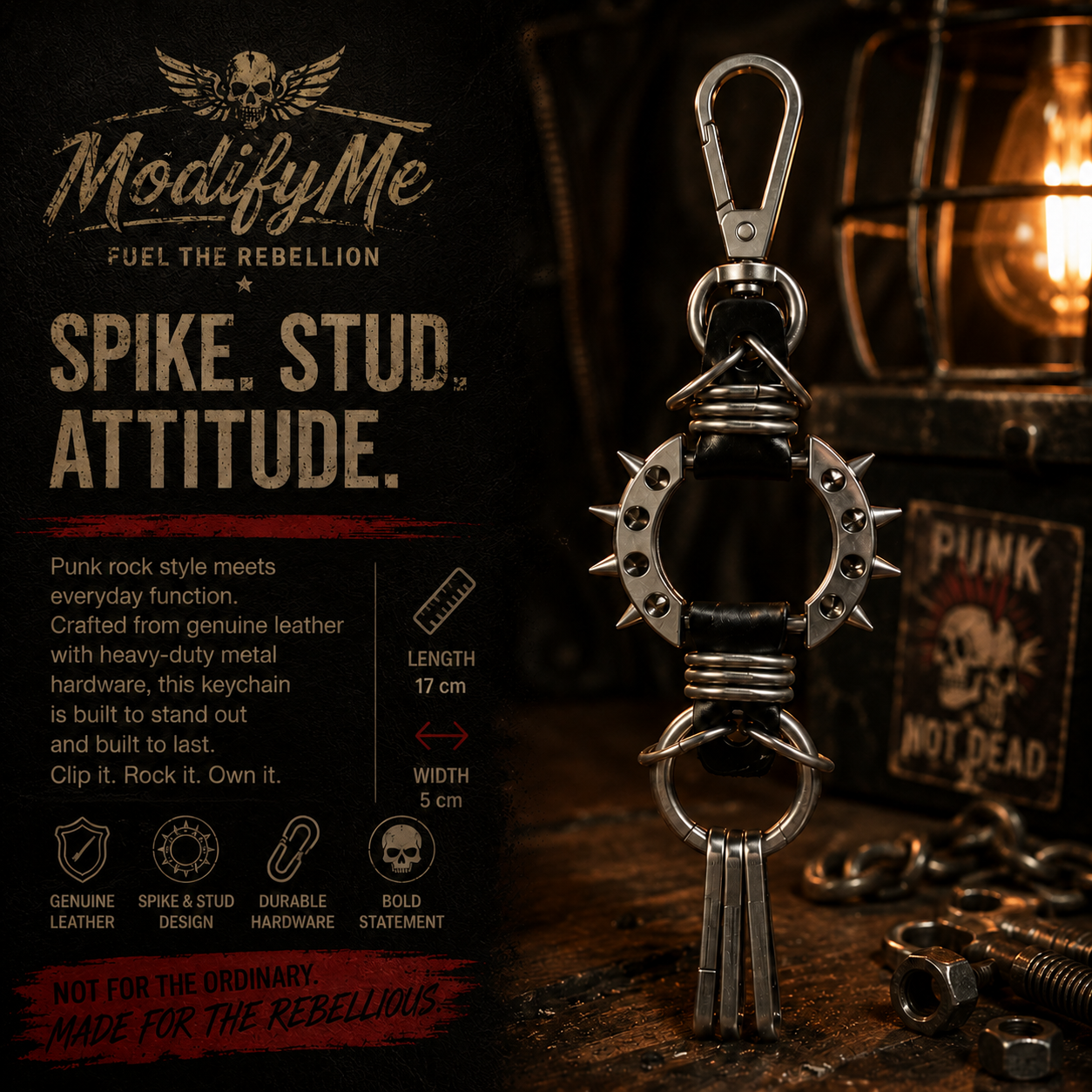 Spike & Stud Leather Keychain