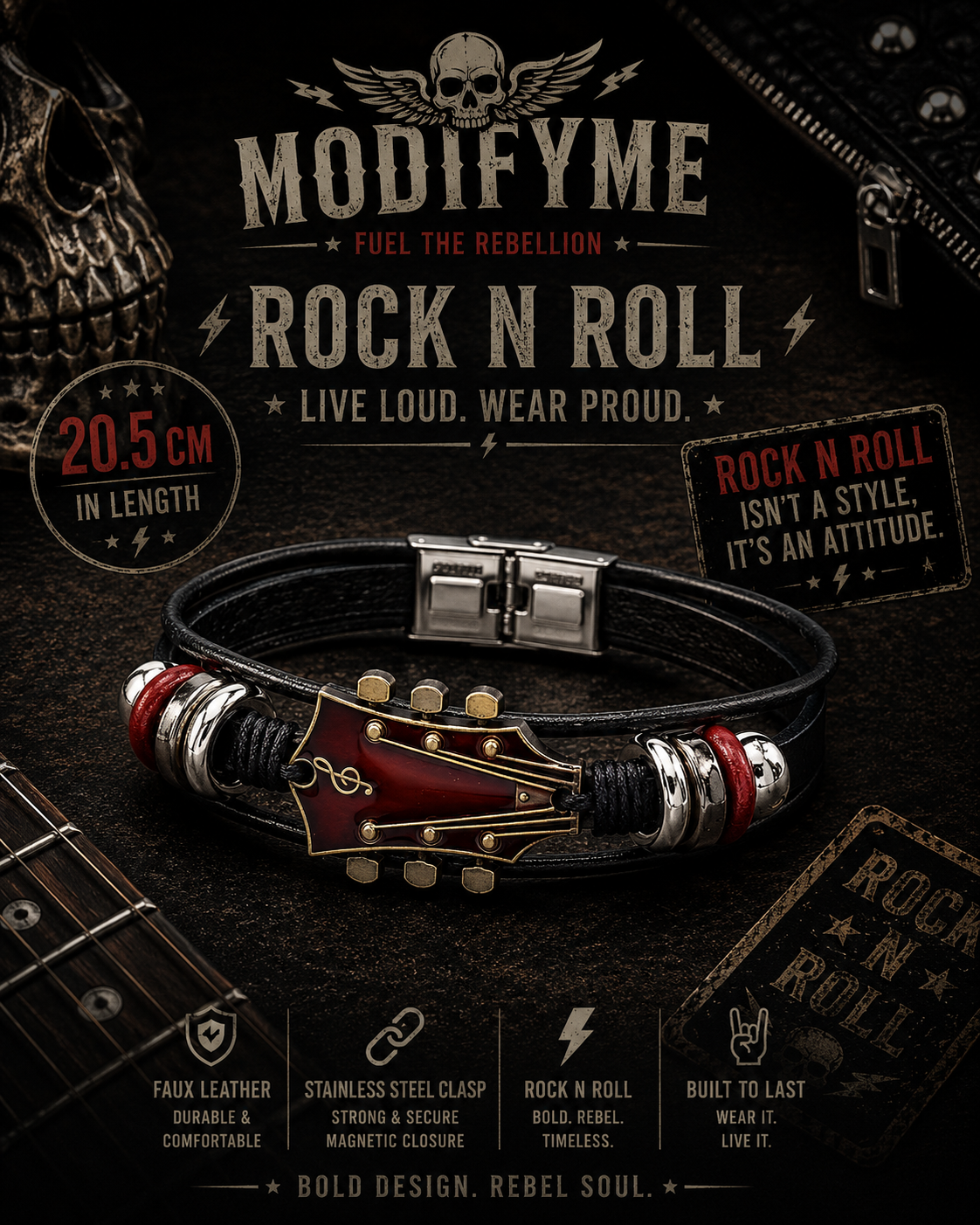 Guitar-inspired Bracelet - Dark Red