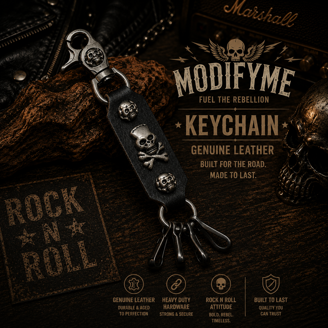 Leather Skull Keychain