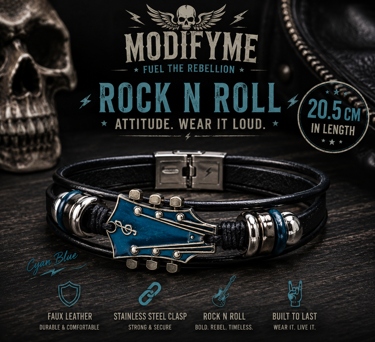 Guitar-inspired Bracelet - Cyan Blue