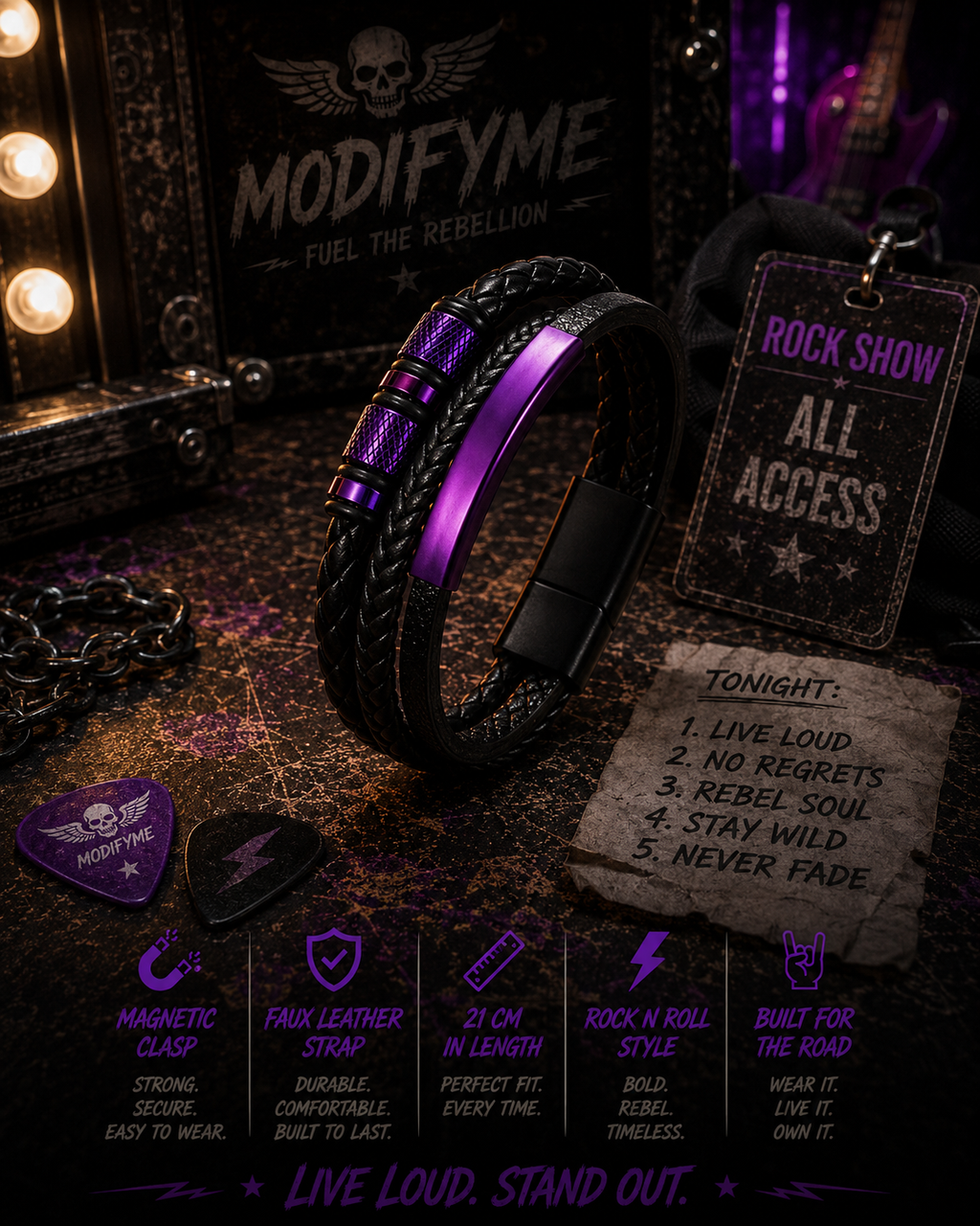 Faux Leather Bracelet - Purple