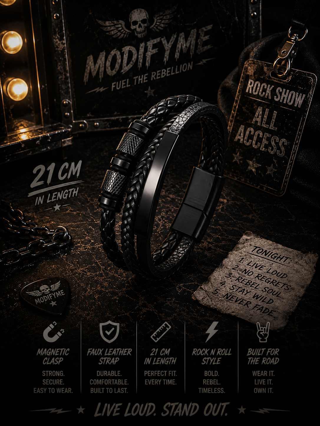 Faux Leather Bracelet - Black