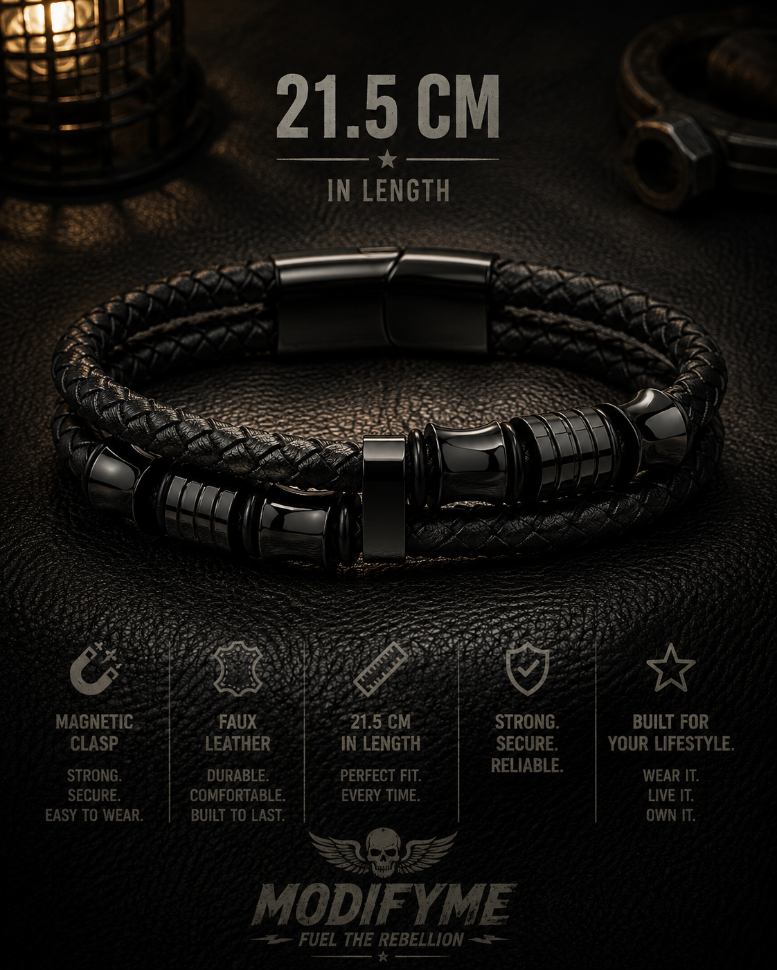 Faux Leather Bracelet - Black