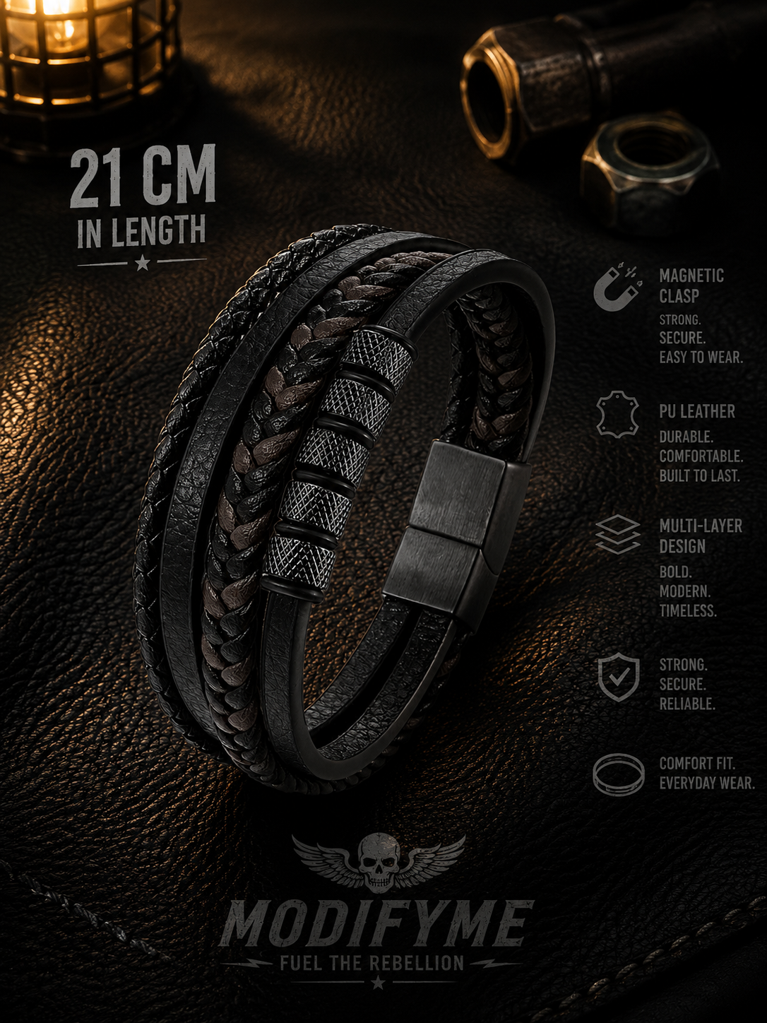 Multi-Layer PU Leather Bracelet - Black