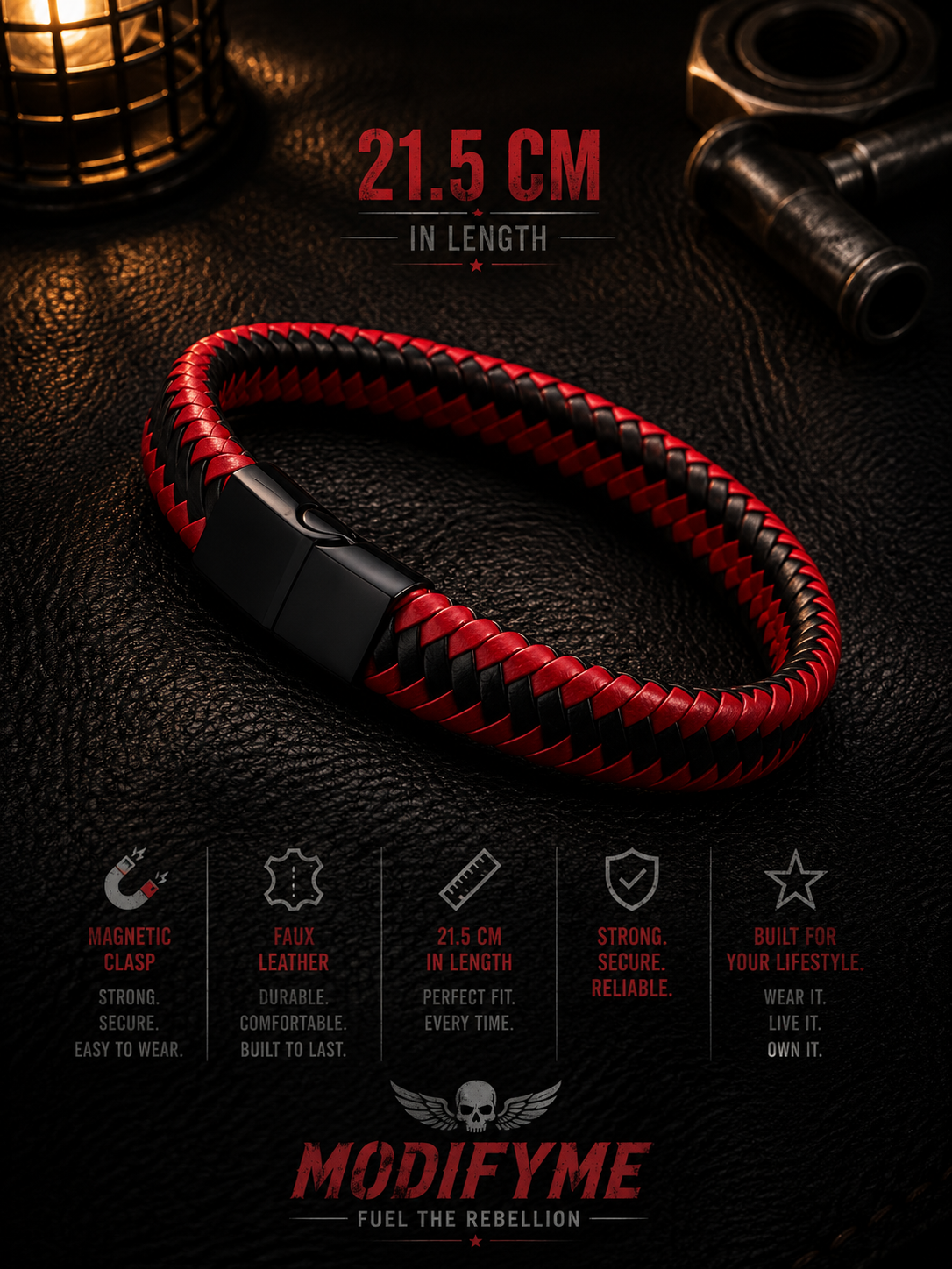 Faux Leather Bracelet - Red/Black