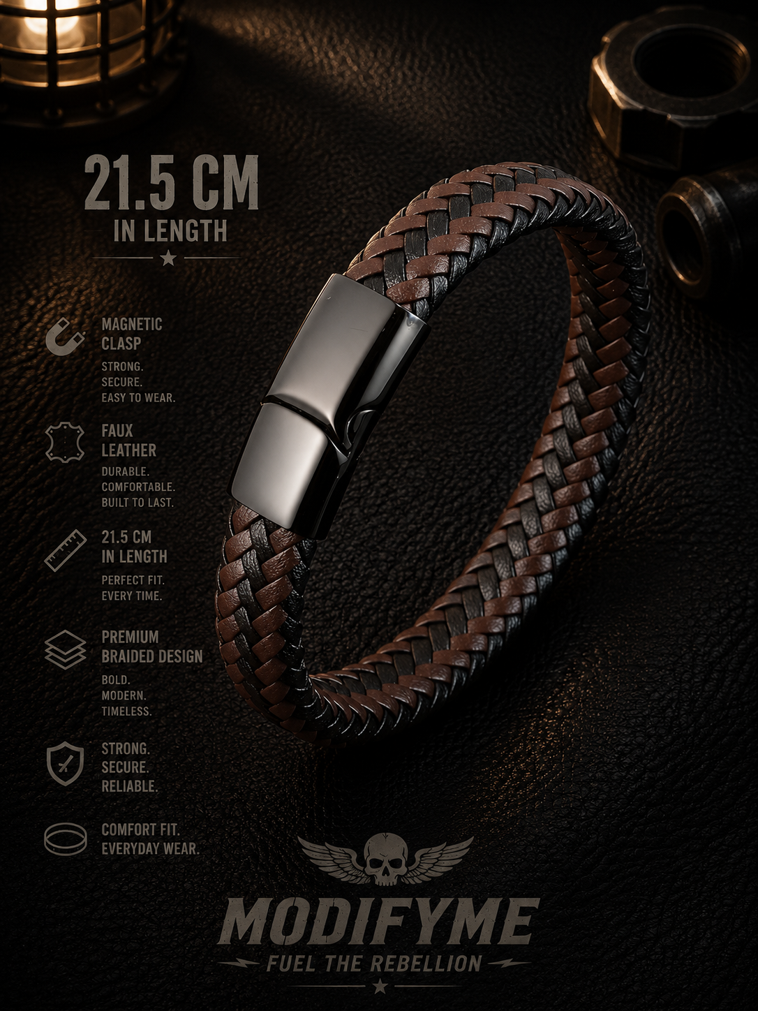 Faux Leather Bracelet - Brown/Black