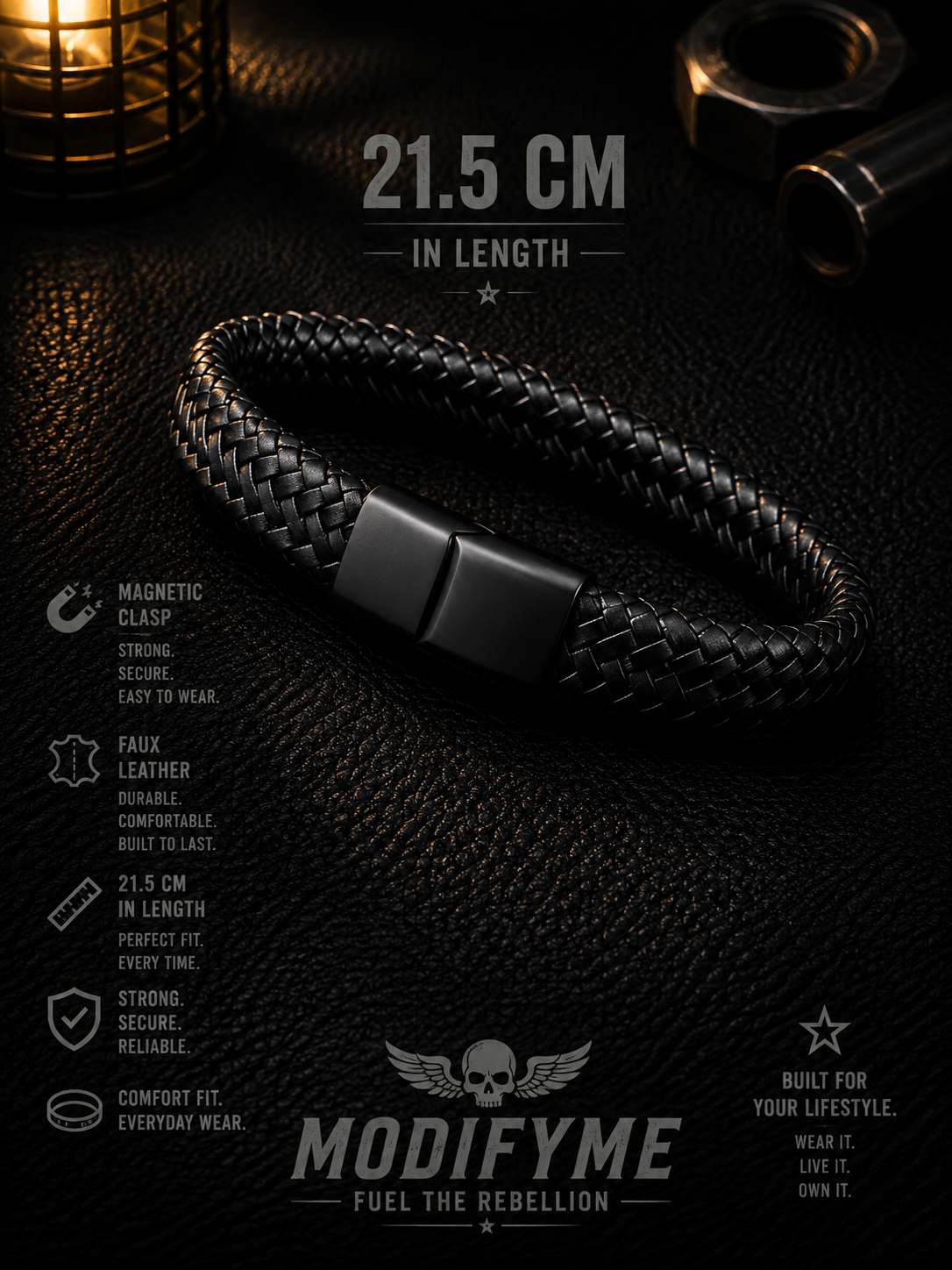Faux Leather Bracelet - Black