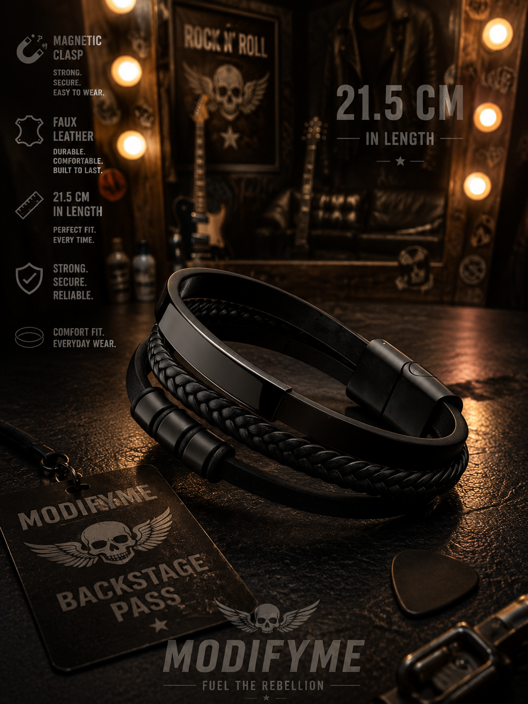 Multi-layer Faux Leather Bracelet - Black