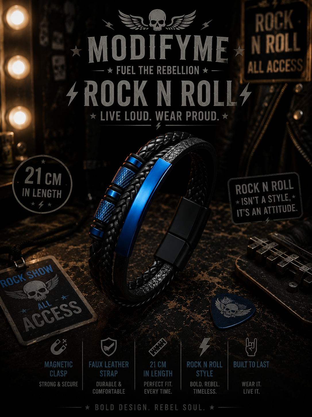 Faux Leather Bracelet - Blue