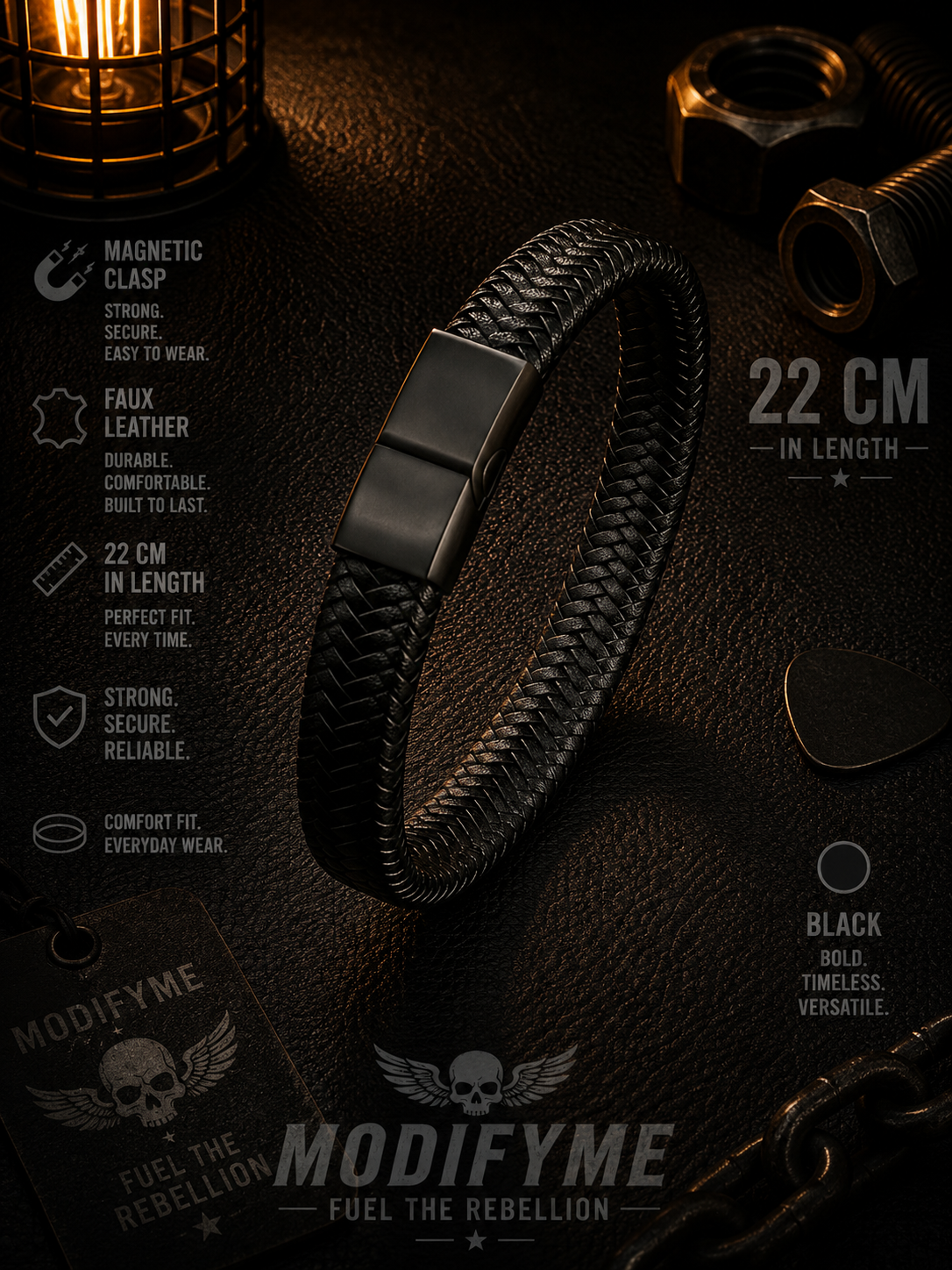 Faux Leather Bracelet - Black