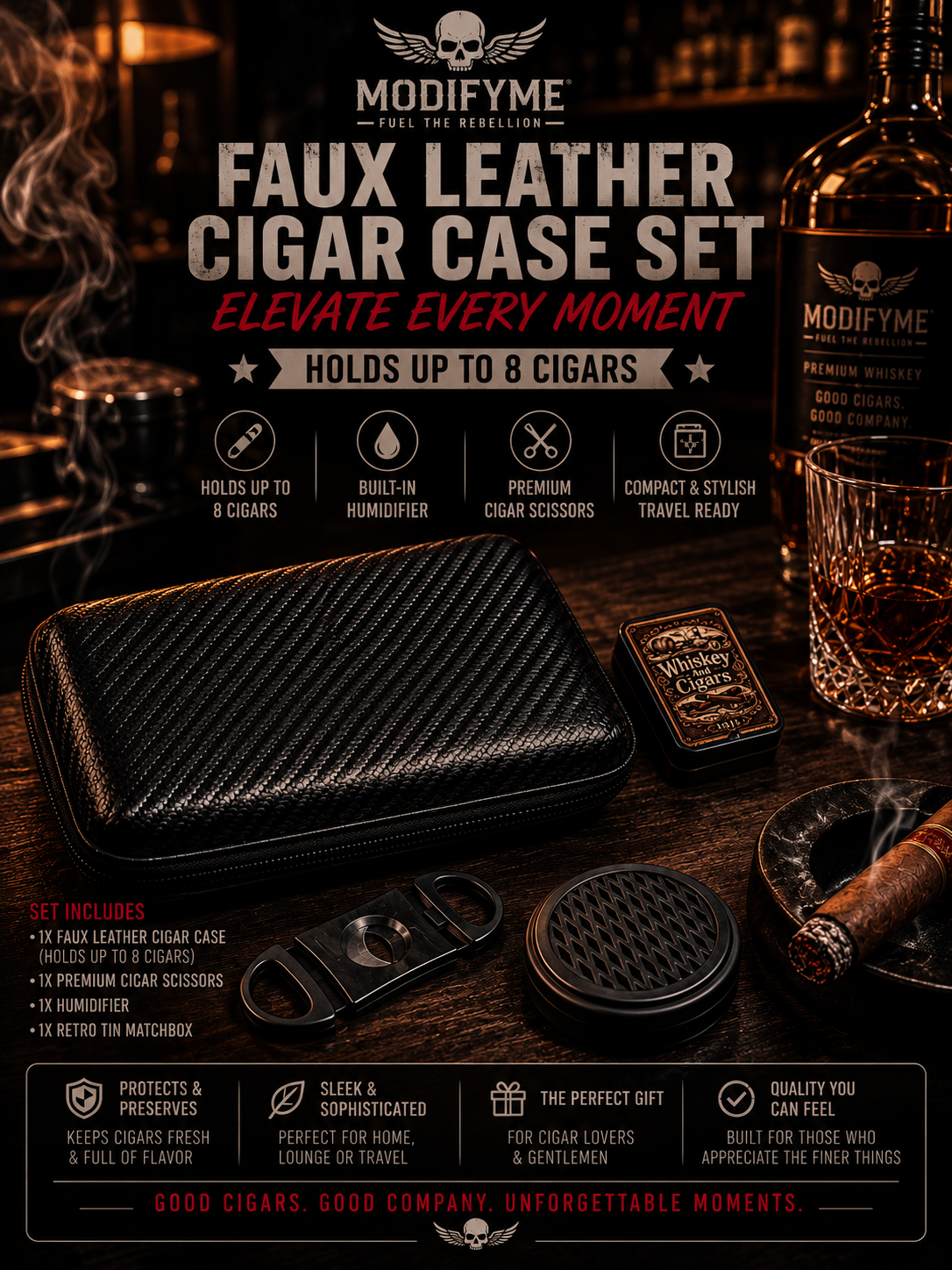 Faux Leather Cigar Case Set