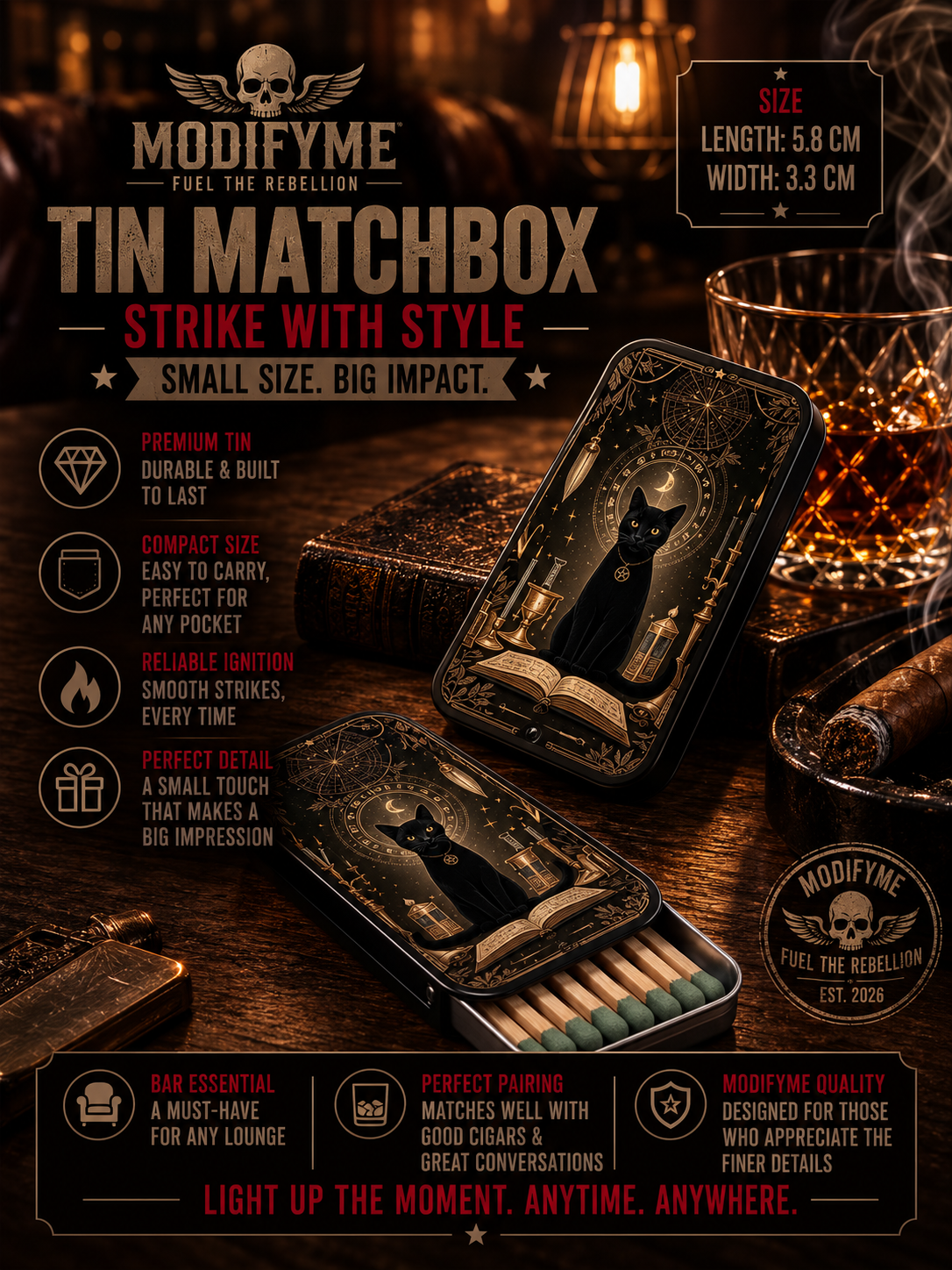 Tin Matchbox - Magic Book Black Cat