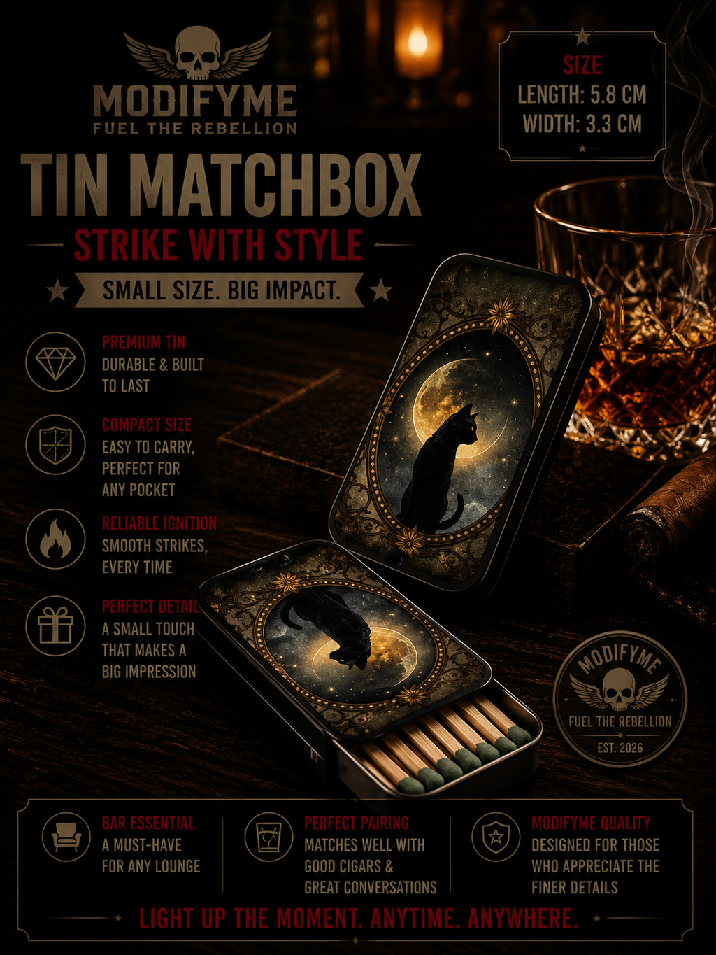 Tin Matchbox - Magic Black Cat
