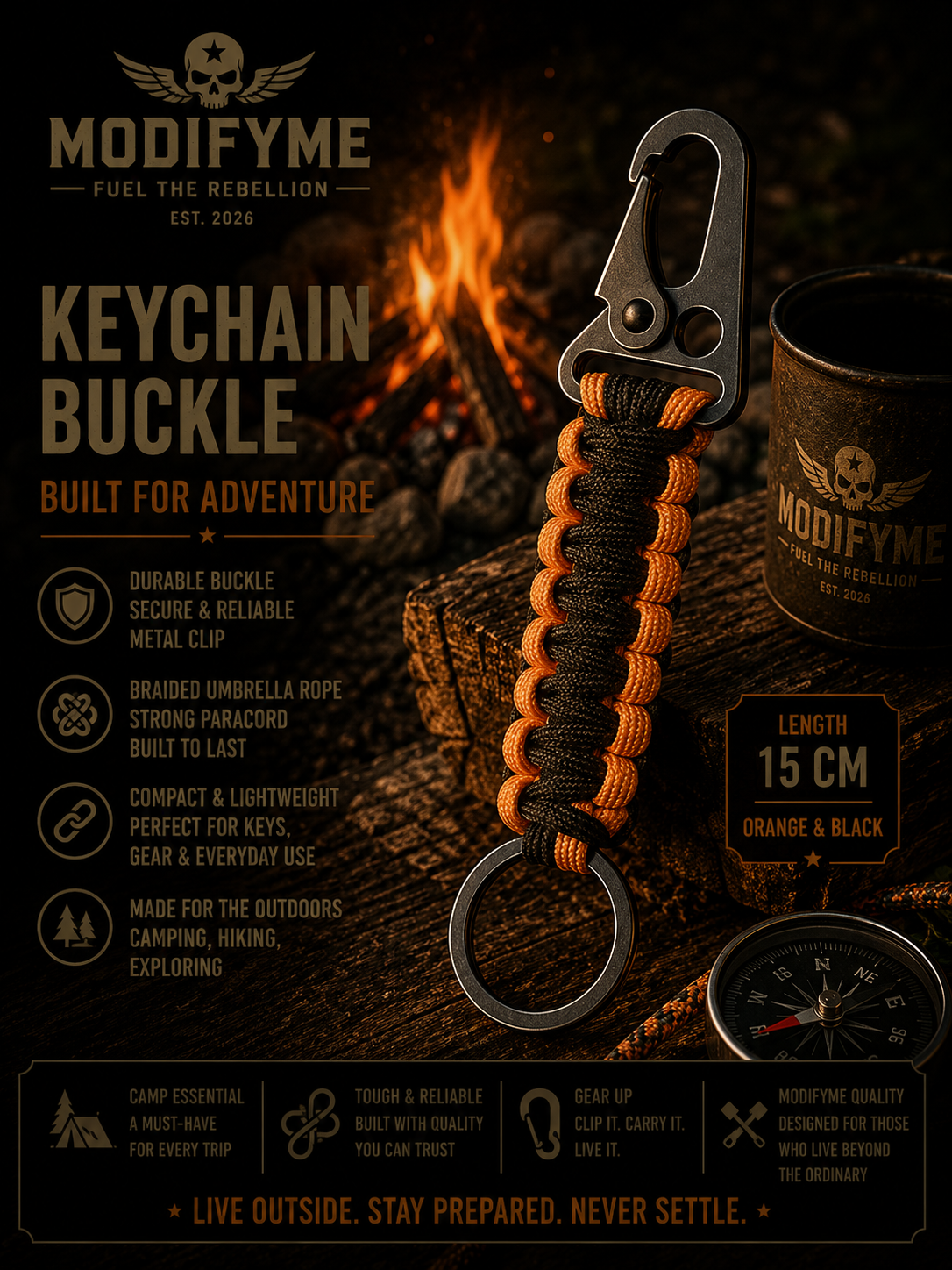Keychain Buckle - Orange & Black