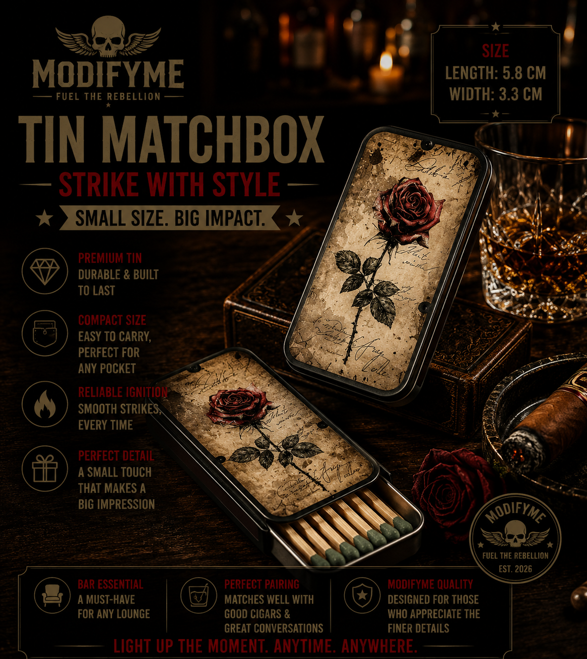 Tin Matchbox - Magic Rose