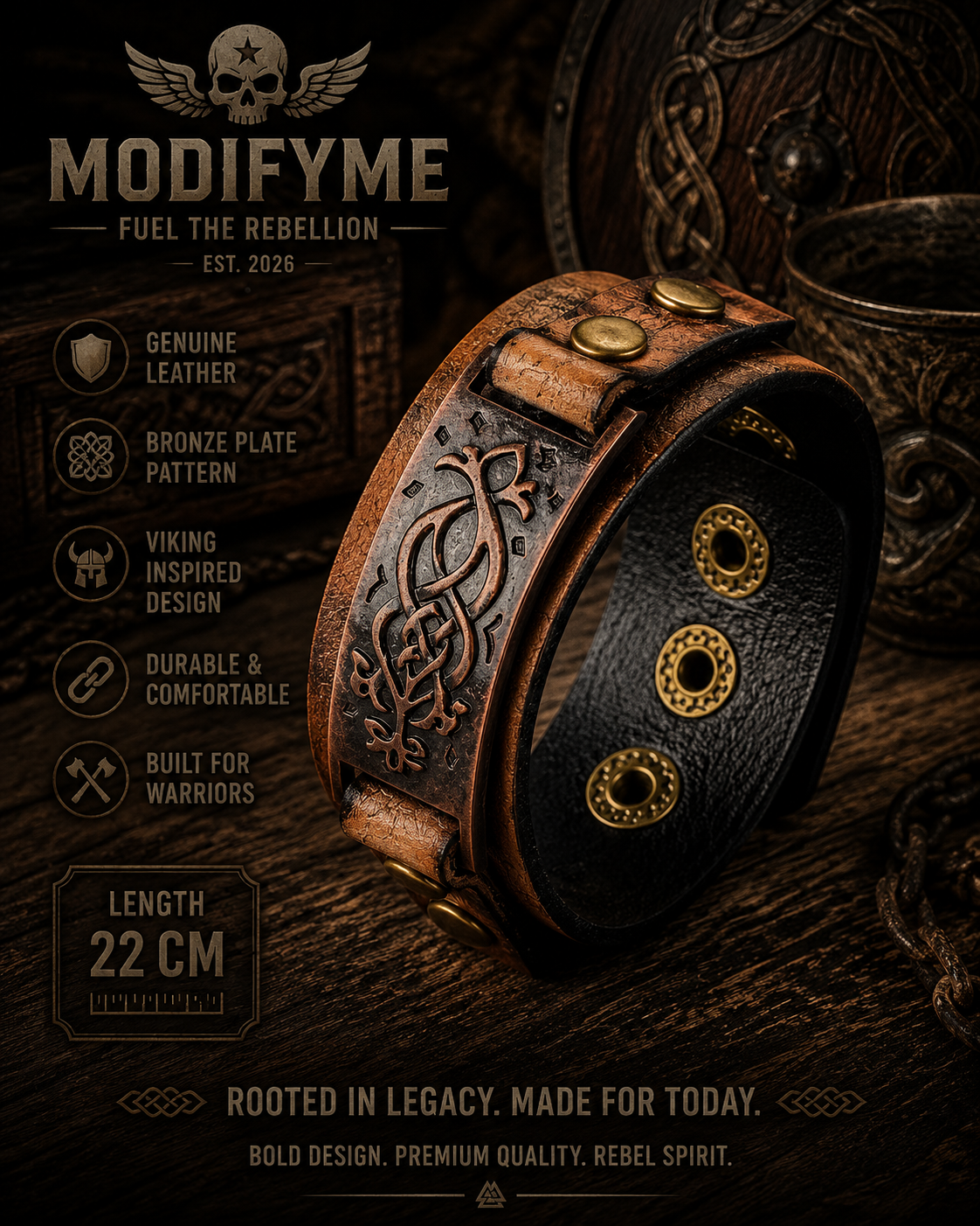 Norse-Inspired Leather Cuff