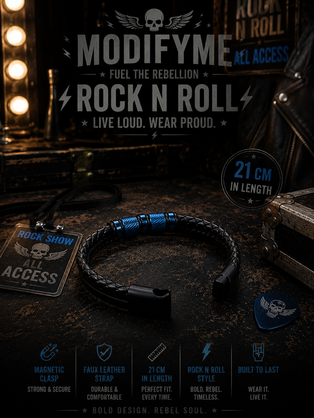 Faux Leather Bracelet - Blue