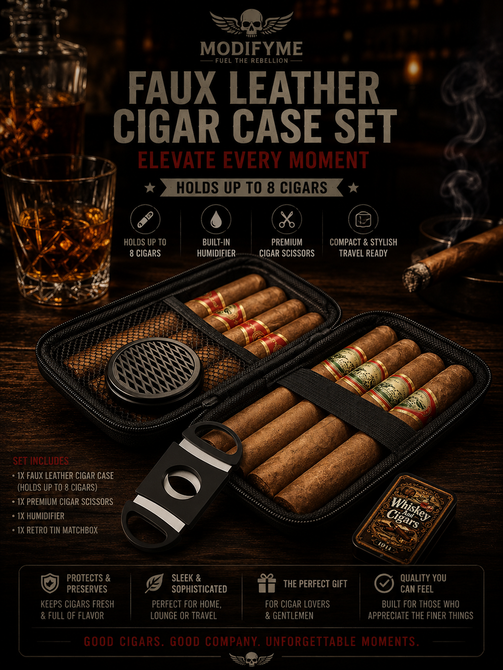 Faux Leather Cigar Case Set